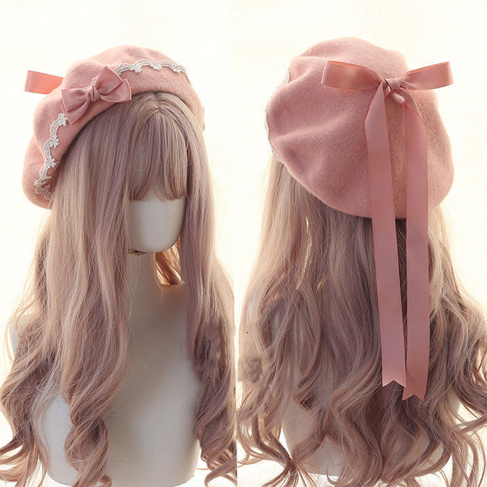 Xiaogui - Japanese Style Sweet Woolen Lolita - Lace Beret Headwear