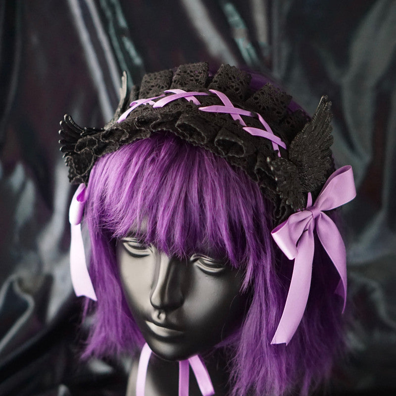 Strange Sugar - Black Wings Halloween Goth Lolita - Hairband Headwear