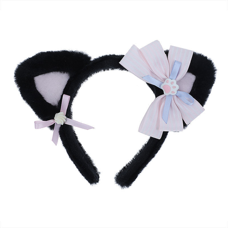 Handmade Lolita Cream Cat Ear Headband - Plush Kawaii Hair Accessory