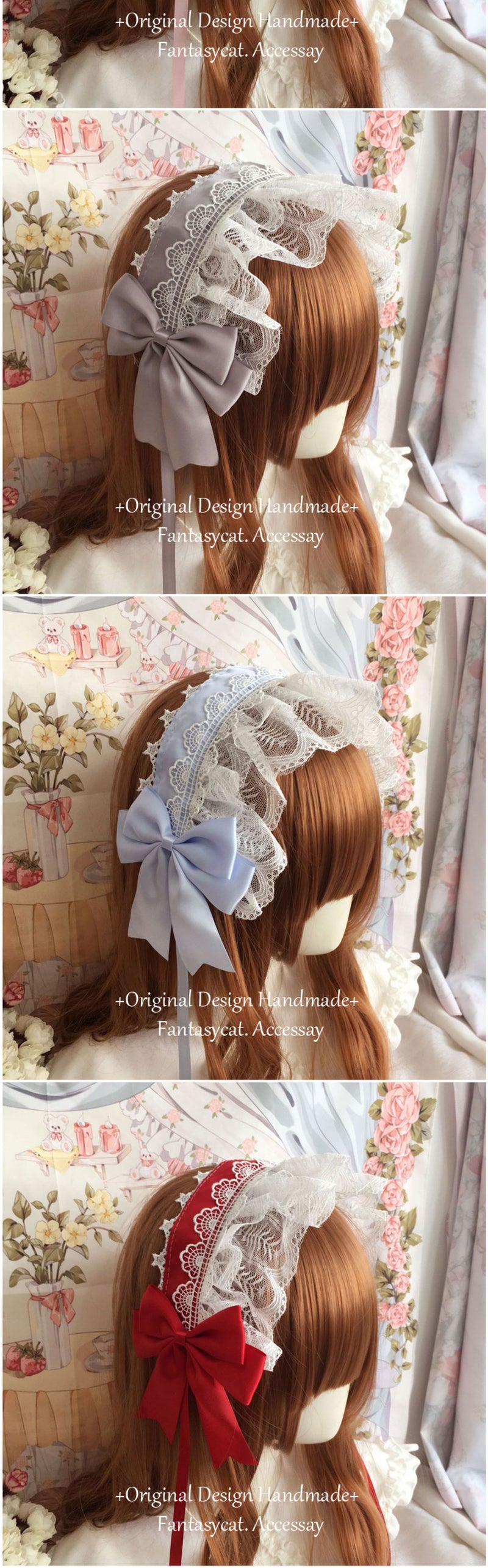Handmade Japanese Retro Lolita lace headband with intricate lace details, perfect as a Lolita fashion hair accessory.