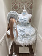 Blue suspender dress+Bow on the back+Necklace+Hat / S