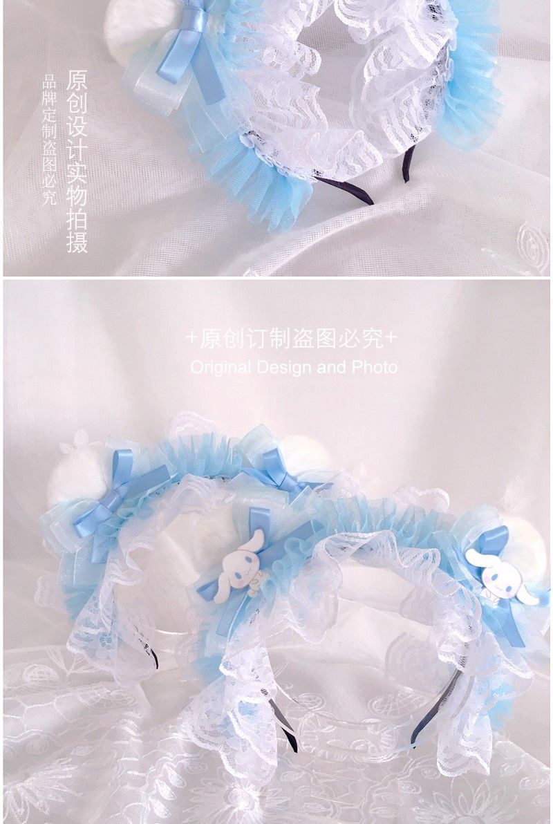 Blue LolitaFetch headdress with a cute bow and bear ears, featuring a charming and whimsical design for cosplay or fashion.
