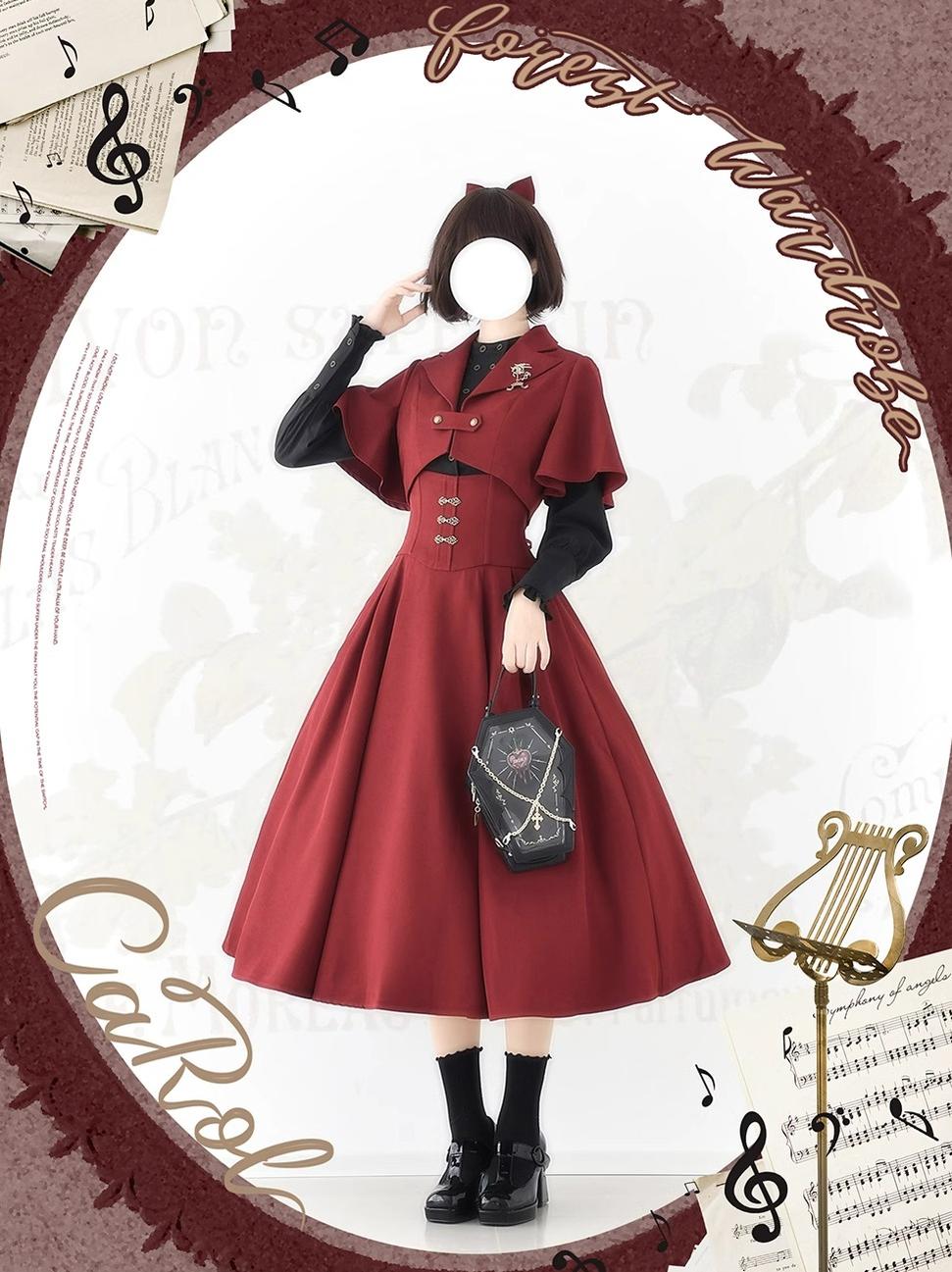 Forest Wardrobe - Vintage Lolita Fishbone Halter SK - Autumn Jacket SK Skirt