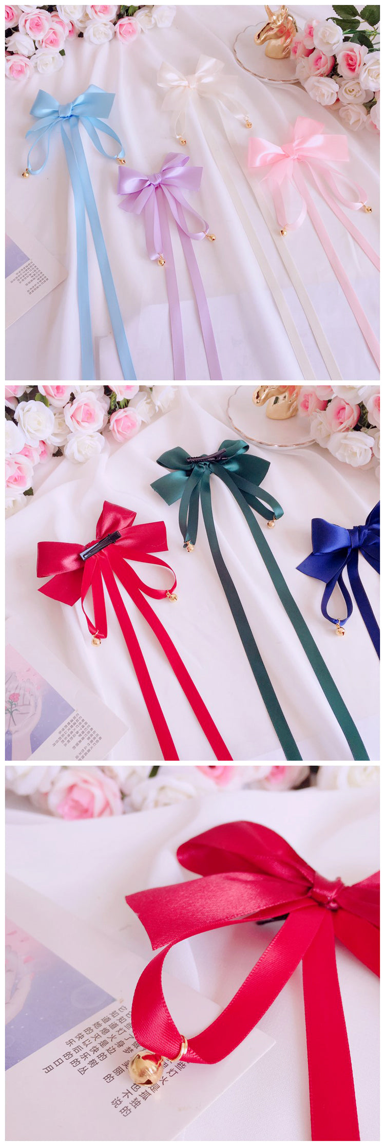 Girl's Bowknot Long Ribbon Bell Hair Clip Sweet Cute Lolita Hair Accessory