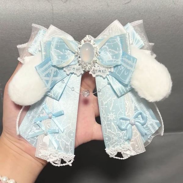 Handmade - Gem-Accent Ribbon Bow - Bag Charm Brooch