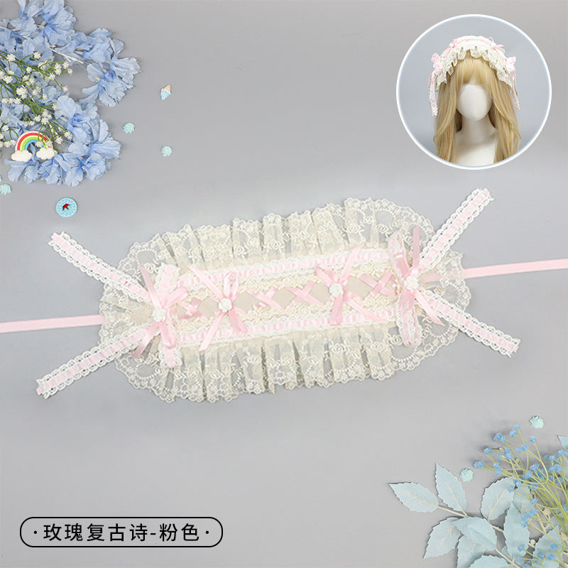Vintage Rose Handmade Classical Doll Style Wide Lolita Small Item Heavy Embroidery Lace Headband