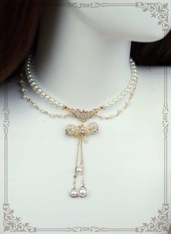 Rose of Sharon - Classic Artificial Pearl Necklace - Butterfly Pendant Neckwear