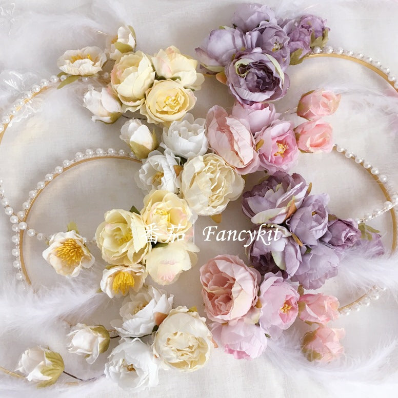 Flower Lolita Virgin Mary Double Layer Halo Hair Crown - Hanfu Headwear with Feather | Classical Han-Yang Eclectic Headpiece