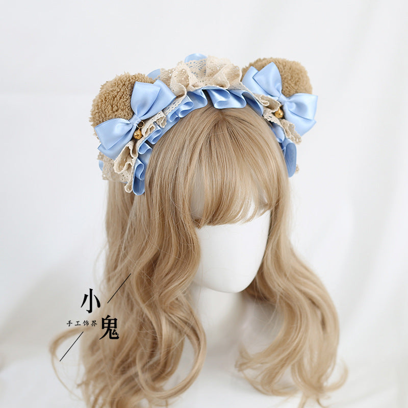 Coffee Color Lolita Bear Ear Headband KC - Bow & Lace Cute Girl Hair A