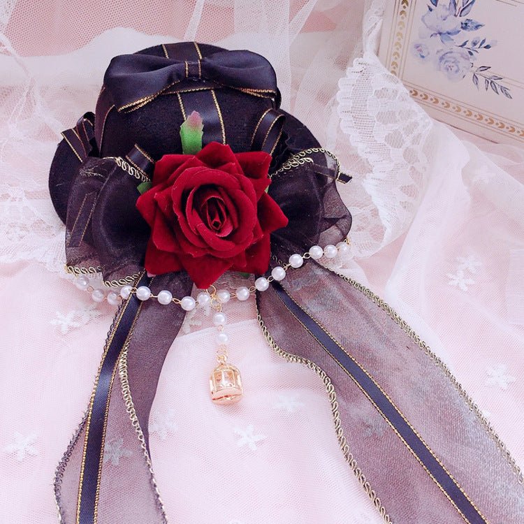 Lolita Hat Small Item Handmade Gothic Versatile Lolita Cyan Burgundy Flower Pill Crown Headwear