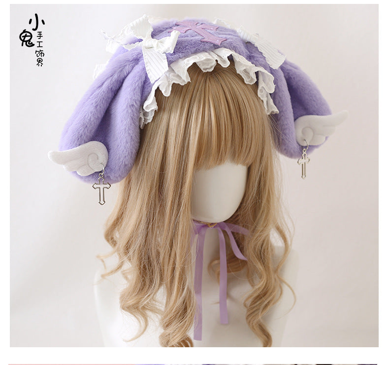 Lolita Bunny Ear Headband Subculture Cute Plush Angel Wings Lolita Hair Accessory Lolita Headwear