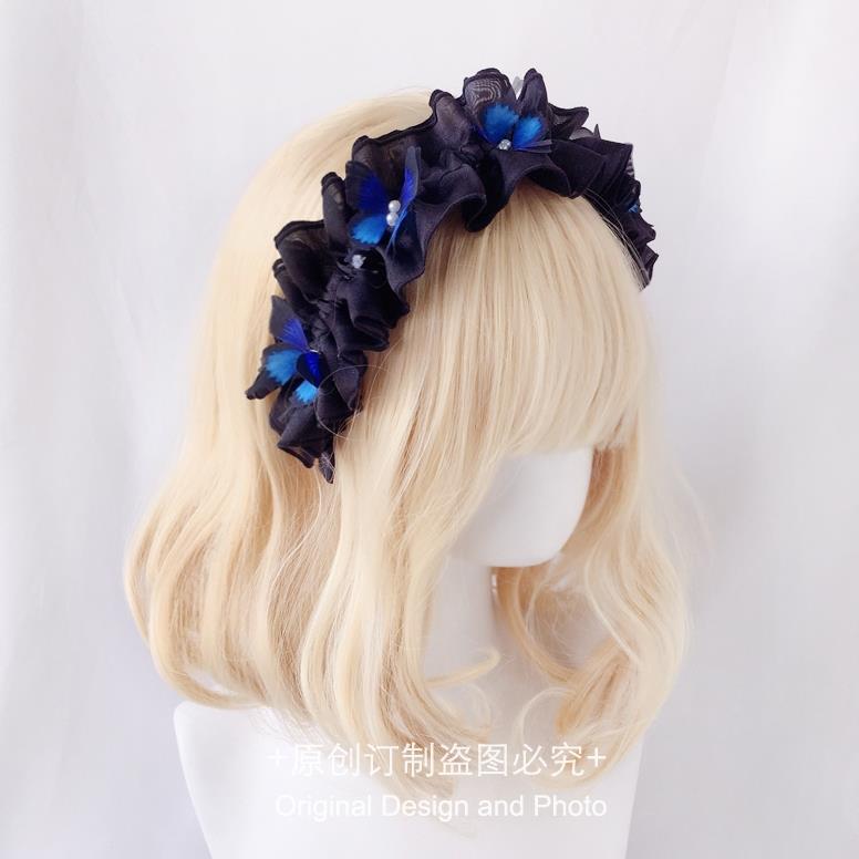 Handmade [Dark Elf] Butterfly Headband Gothic Lolita Natural Color Lace Headband Fairy Style