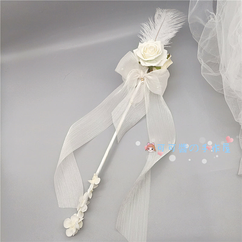 Original Lolita Tea Party Rose Flower Wand Handmade Fairy Wand Handheld Cane Staff Performance Photo Shoot Catwalk Magic