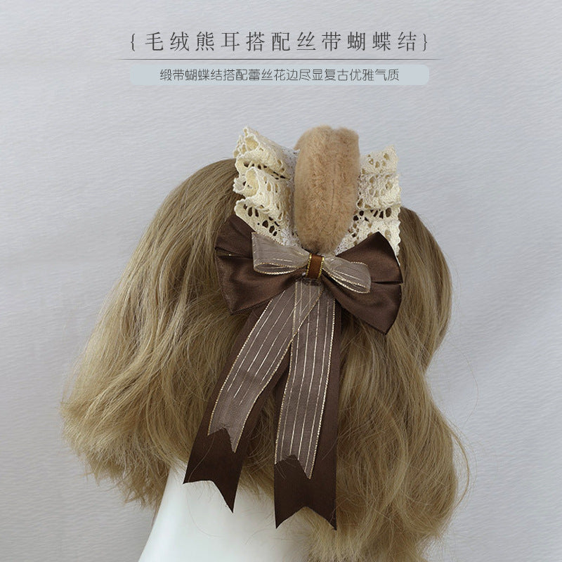Lolita Headband Cute Japanese Handmade Fashion Accessory Cosplay Comic Exhibition Costume Plush Bear Ear Headband