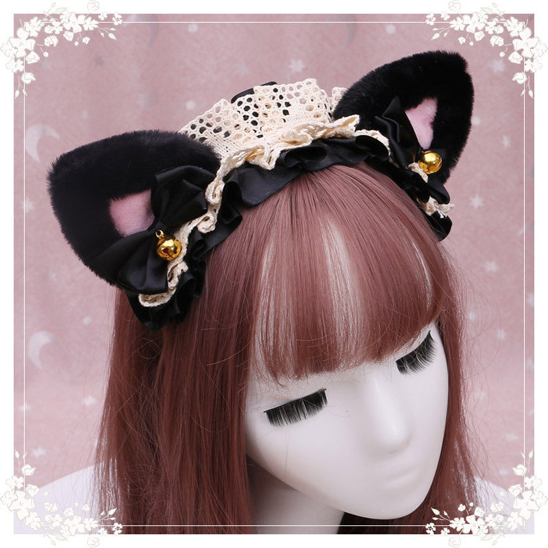 Adorable Japanese Lolita Hair Accessories Cat Girl Plush Lolita Headwear Lace Cat Ear Headband