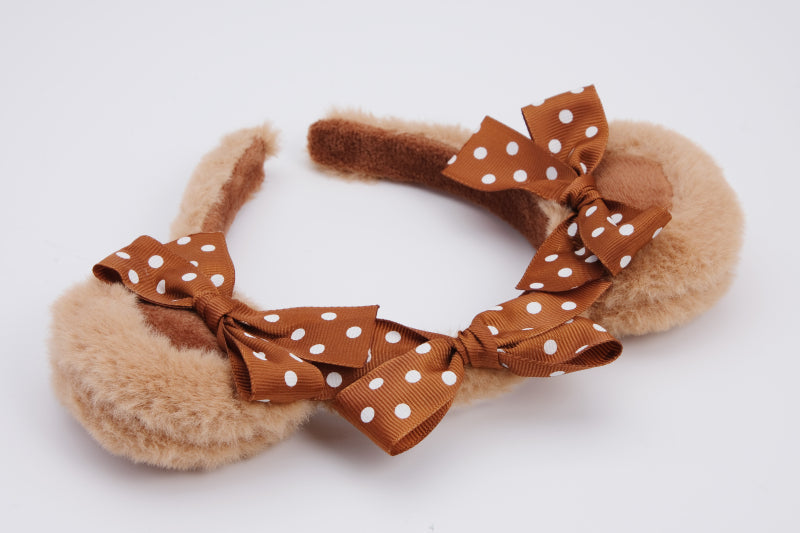 Original Handmade Bear Ear Bowknot Plush Headband Lolita Brown Japanese Korean Style - Lolita Fetch