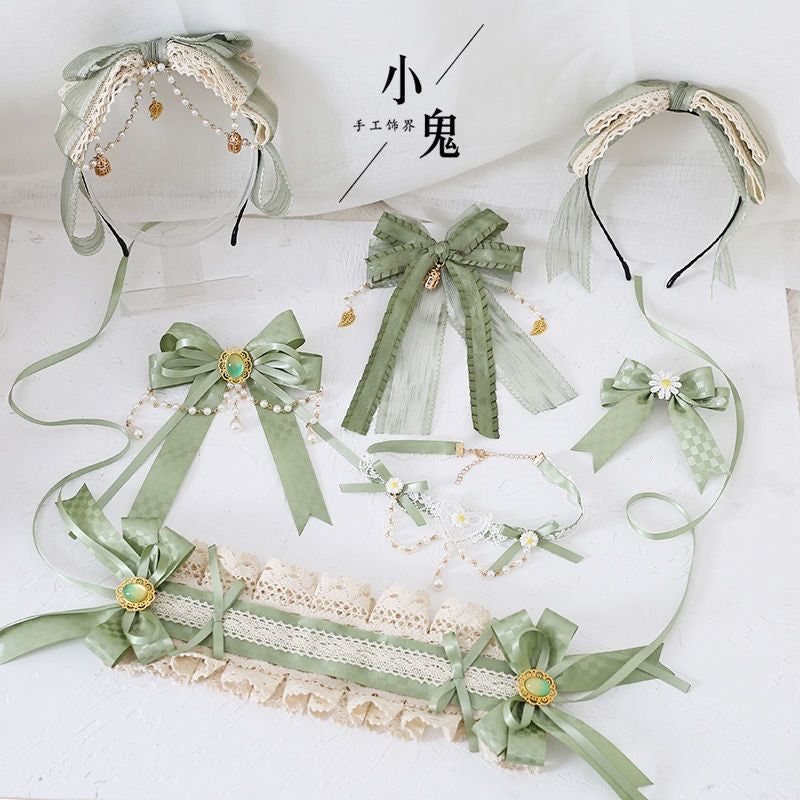 Original Wakakusa Color Lace Bow Hair Accessory Clip Bbd Lolita Hair Ornament Forest Style Girl Lolita Small Item - Lolita Fetch
