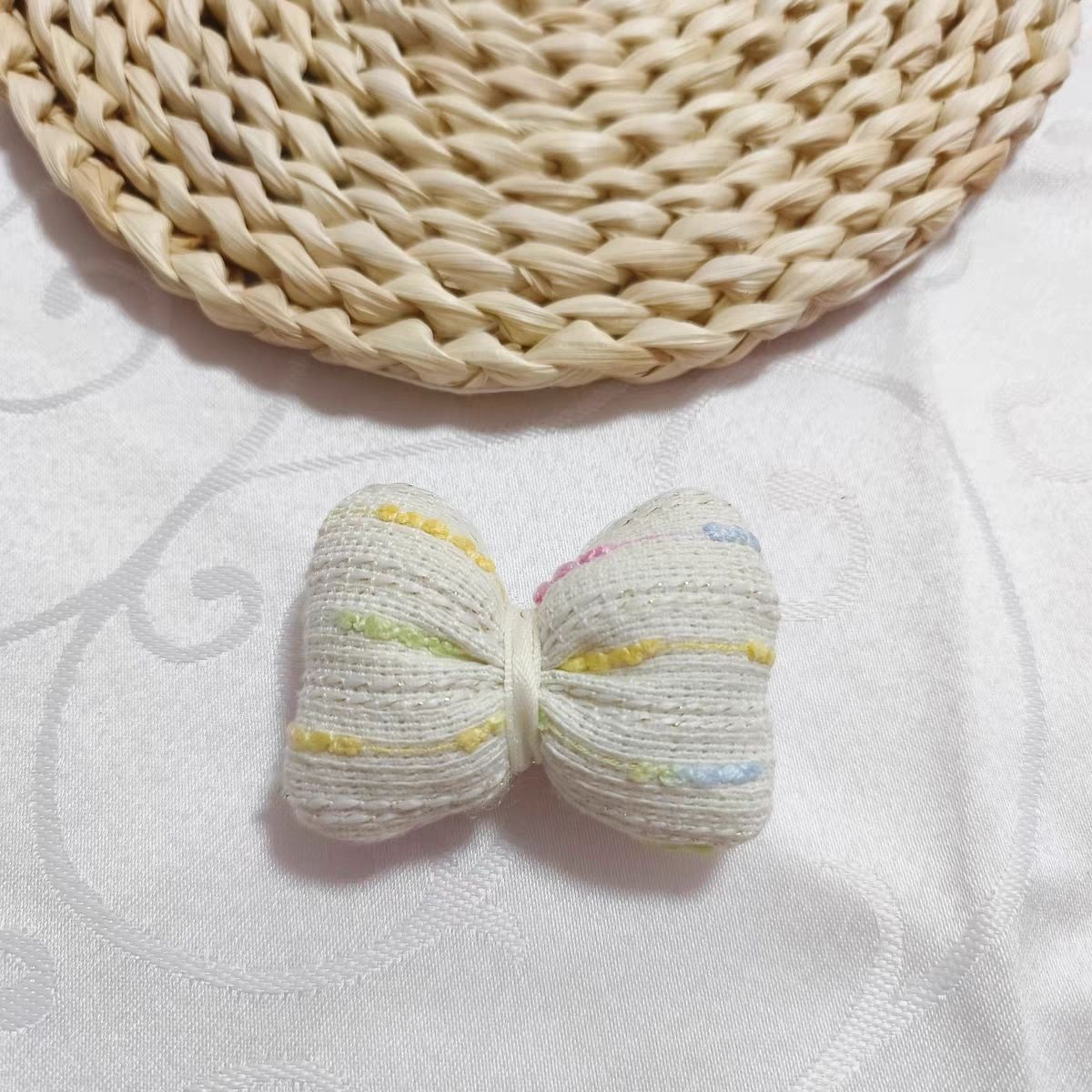 Handmade - Color-Block Fabric Bow - Brooch or Accent - detail view 10