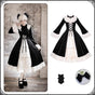 Schwarzes Oberteil + schwarzes Jabot + schwarze Schleife / S