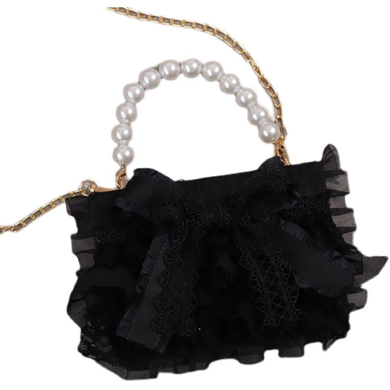 Black Lace Bag 2022 New Lolita Handmade Original Design Bow Lolita Crossbody Bag for Women - Lolita Fetch
