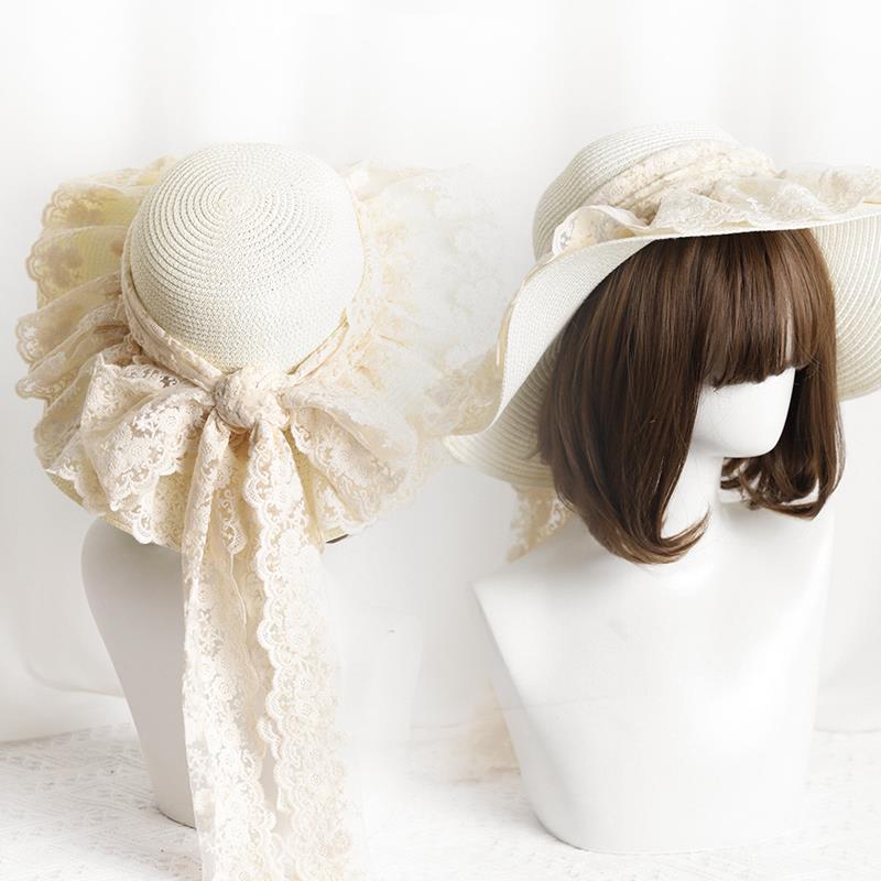 Lolita Straw Hat for Women Sun Hat Women Sun Protection Wide Brim Hat Summer Beach Lolita Girl Wide Brim Hat for Women Summer