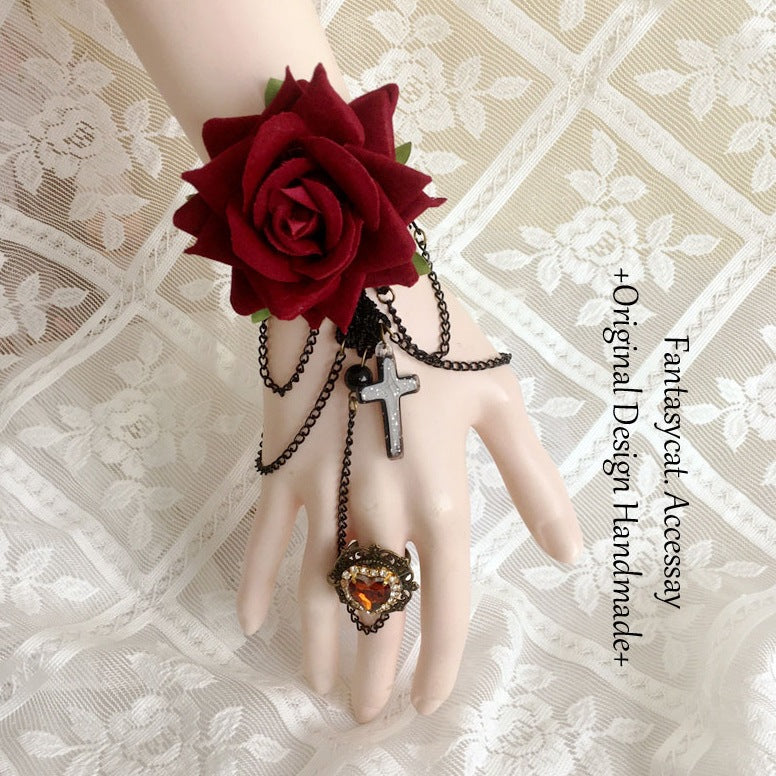 Lolita Punk Gothic Wrist Guard - Vintage Rose Lace Ring Gloves | Christmas Wrist Accessories