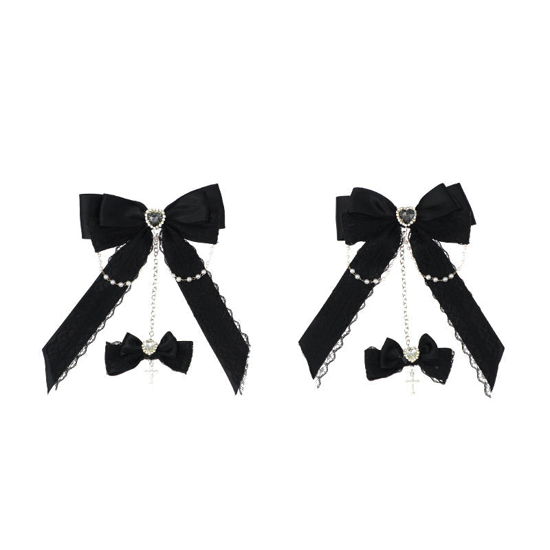 Gothic Fallen Angel Side Clip - Original Lace Bowknot Rhinestone Hair Accessory - Lolita Fetch
