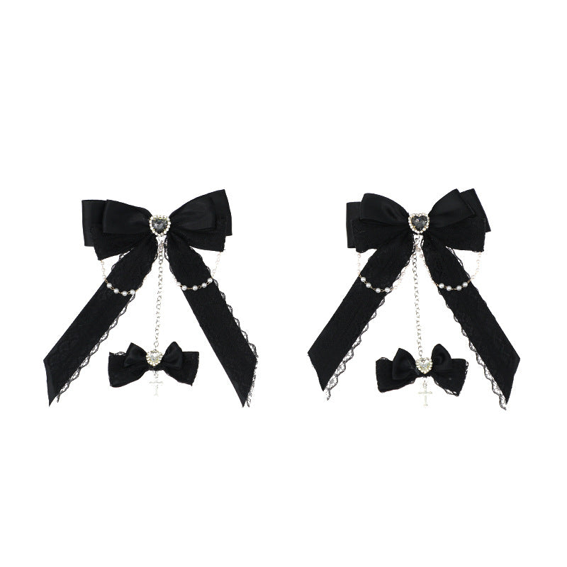 Gothic Fallen Angel Side Clip - Original Lace Bowknot Rhinestone Hair Accessory