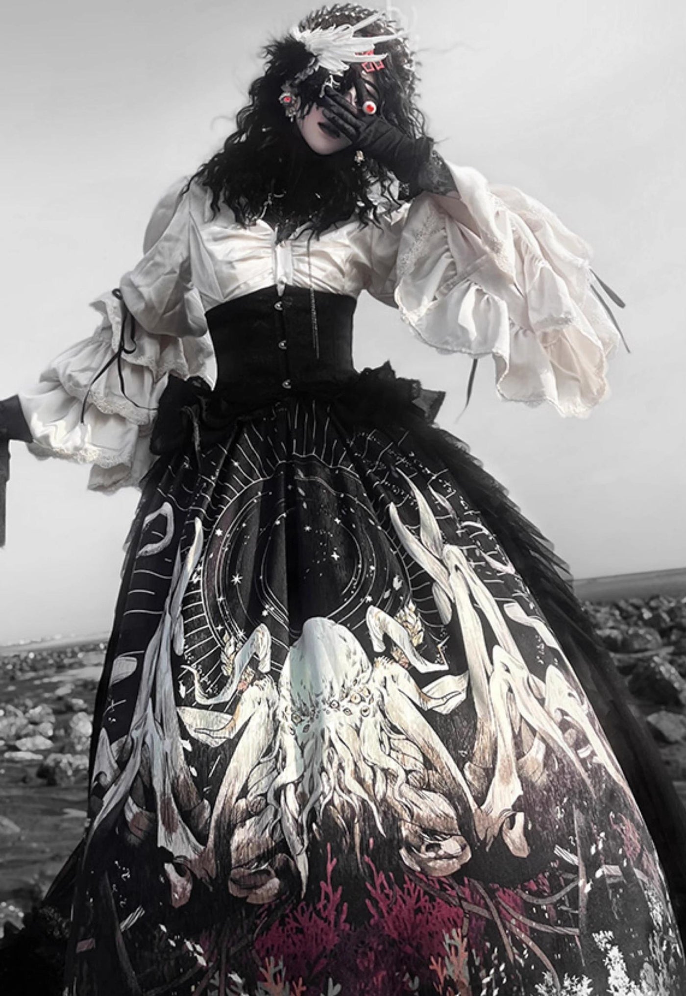 Caged Bird Hotel - Reborn Ancient God - Gothic Lolita Shirt and Skirt Set with Hanging Chains - product detail 3