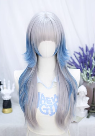 Dalao Home - Dalao - Natural Lolita Long Curly Gray Blue Wigs