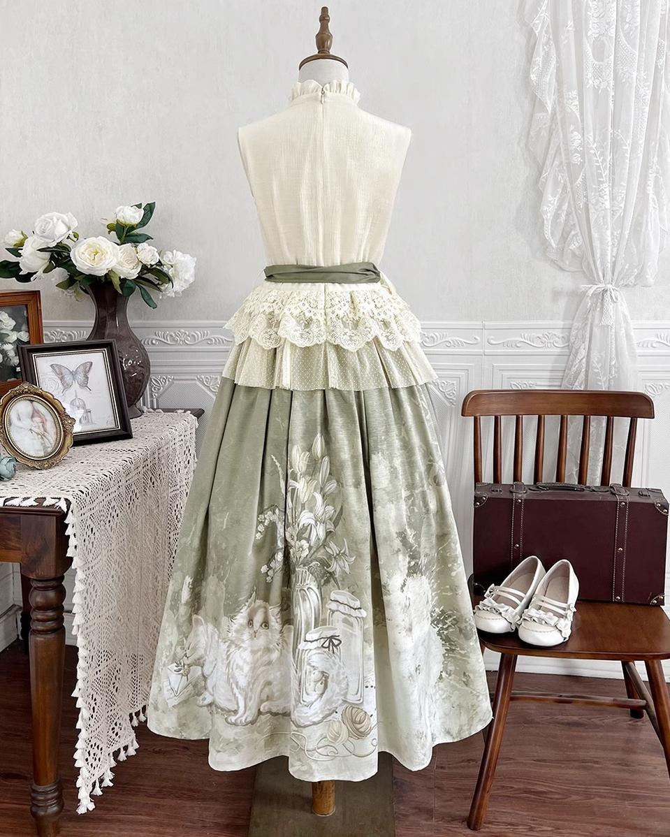 Designer's Gift - Morning Moments - Chinese-style skirt set with floral and cat prints - product detail 4