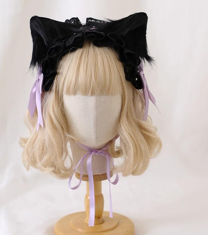 Xiaogui - Gothic Lolita Headband Cat Ear - Hairpin Headwear