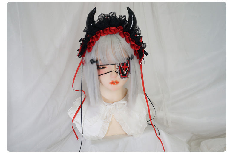 Gothic Girl Cross Single Eye Mask Lolita Dark Halloween Accessories Yandere Mid-2000s Harajuku Style