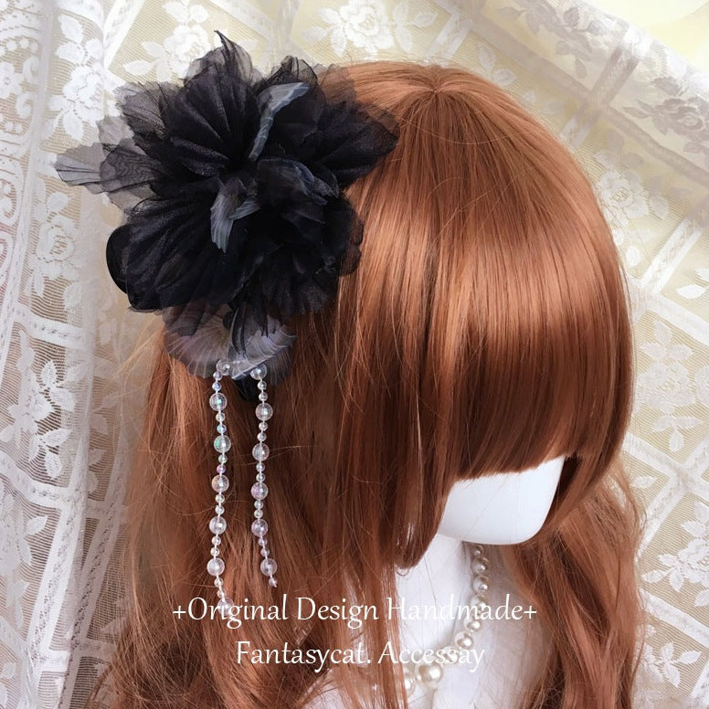 Gothic Lolita Dark Retro Lace Veil Flower Hair Clip Ins Wasteland Styl