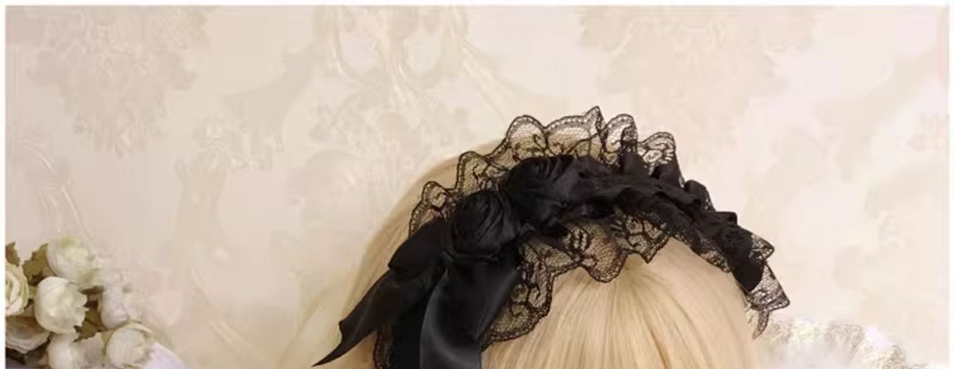 Lolita Vintage Girl Handmade Elegant Retro Black Flower Hair Clip Headband - Dark Hair Accessory