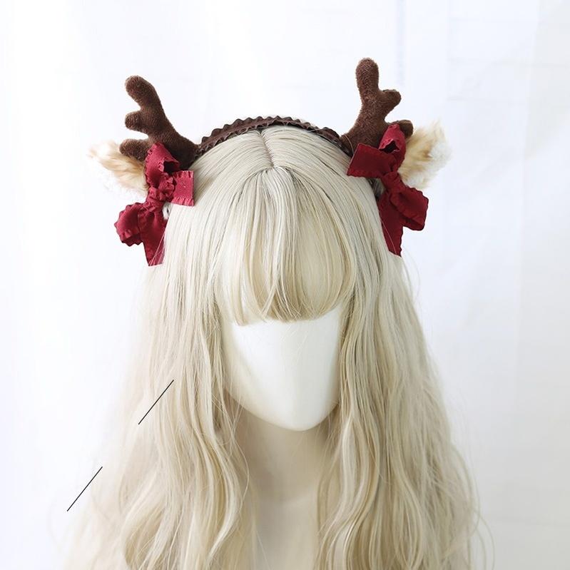 Xiaogui - Christmas Sweet Red Lolita KC Cute - Elk Antlers Headwear Headwear