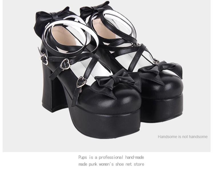 Angelic imprint - Maid Lolita Shoes High Heel Bow - Round Toe Shoes Shoes