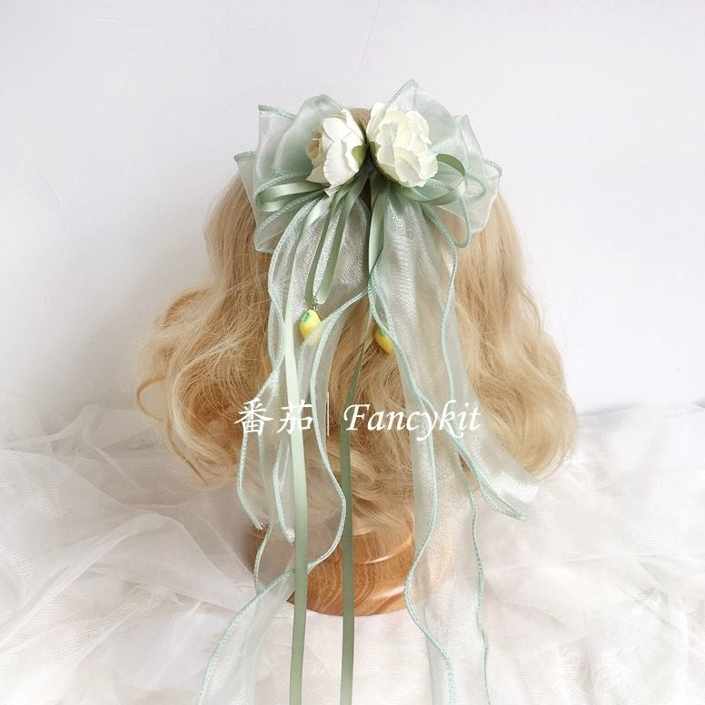 Original Wakakusa Color Lace Bow Hair Accessory Clip Bbd Lolita Hair Ornament Forest Style Girl Lolita Small Item - Lolita Fetch