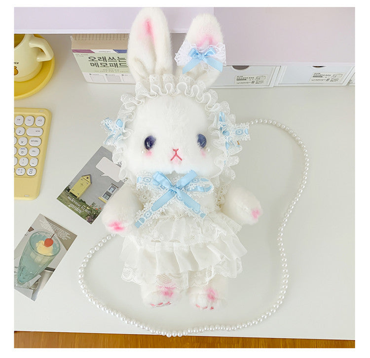 Lop-Eared Bunny Lolita Pearl Chain Doll Bag – 2025 Cute Bow Plush Shoulder Bag