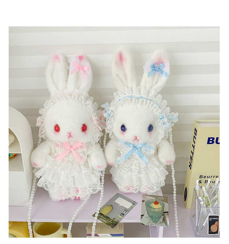 Lop-Eared Bunny Lolita Pearl Chain Doll Bag – 2025 Cute Bow Plush Shoulder Bag