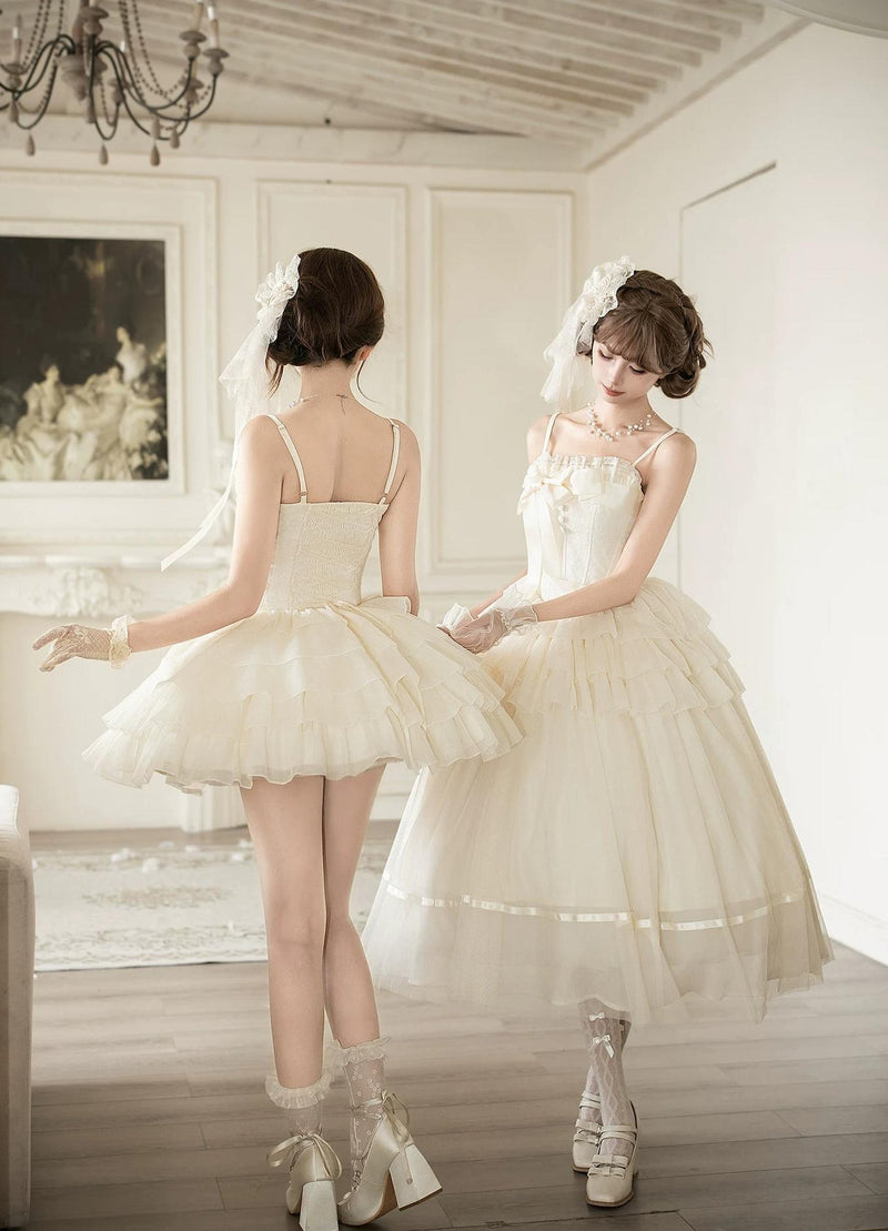 With PUJI - MistKiss Lily - Classic Lolita Tiered Hem JSK Dress, Fishbone Waist