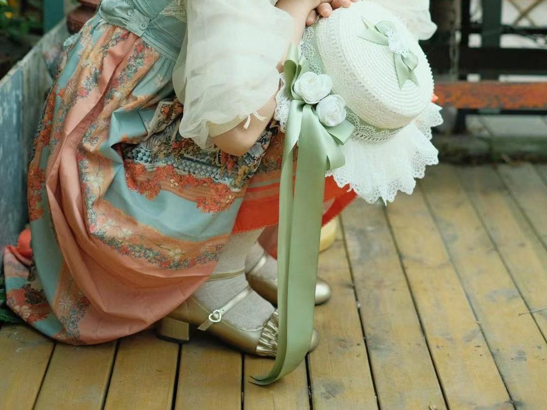 Lolita Straw Hat Mori Style Sweet Bowknot French Girl Flower Sun Hat Lolita Flat Top Hat Straw Hat