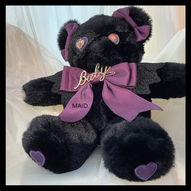 Original Handmade Design Lolita Black Eye Mask Bear Bag - Single Shoulder Black Velvet Handbag