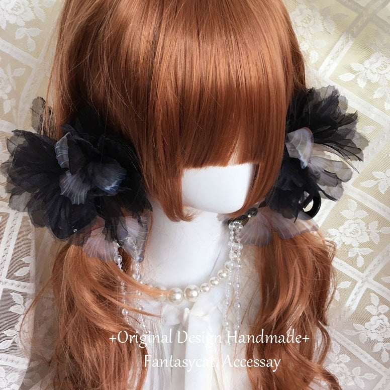 Gothic Lolita Dark Retro Lace Veil Flower Hair Clip Ins Wasteland Styl