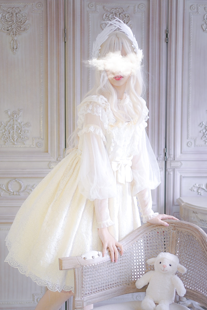 Black and white two-tone embroidered angel wings Lolita feather hair clip headdress by LolitaFetch.