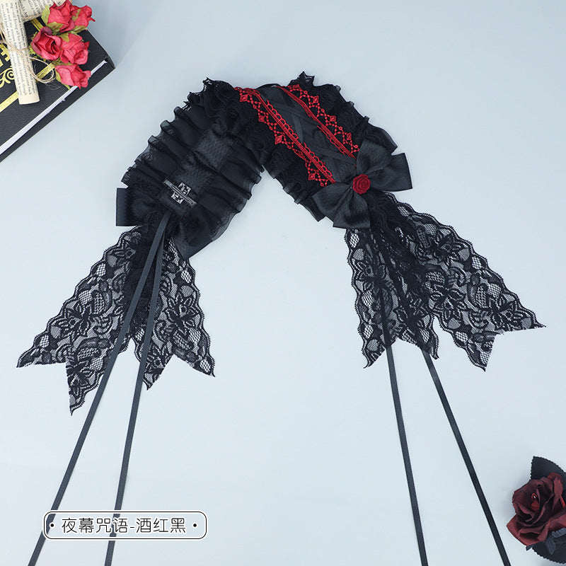Handmade Dark Gothic Lolita Headwear - Comic Con Cosplay Bow Lace Hair Clips - Lolita Fetch
