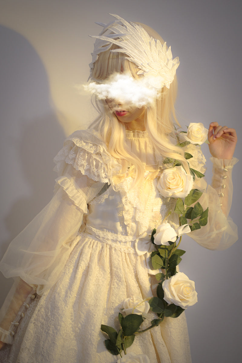 Original Design Angel Wings Lolita Feather Black and White Two-tone Embroidered Hair Clip Styling