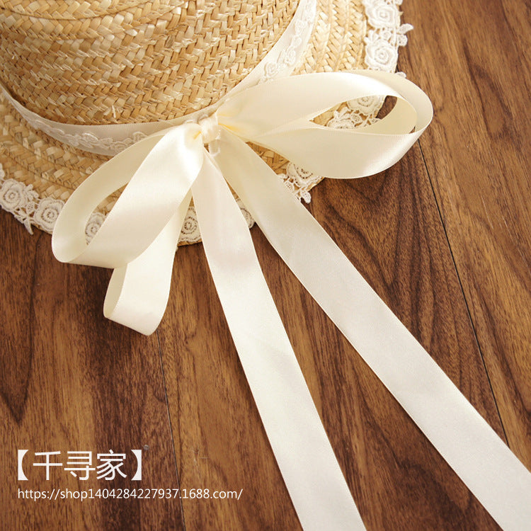 Mori Girl Retro Lolita Ribbon Straw Hat Bowknot Woven Straw Hat Lace Straw Hat