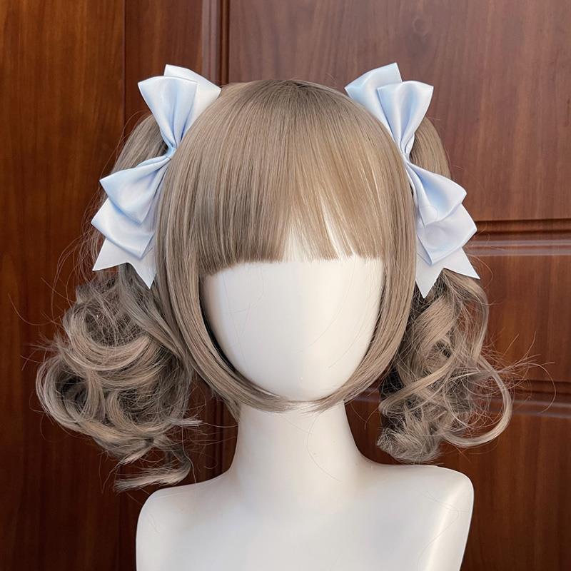 Handmade LolitaFetch bow hair clip with soft pink fabric, cute small headdress accessory for girls, perfect for cute Lolita style.