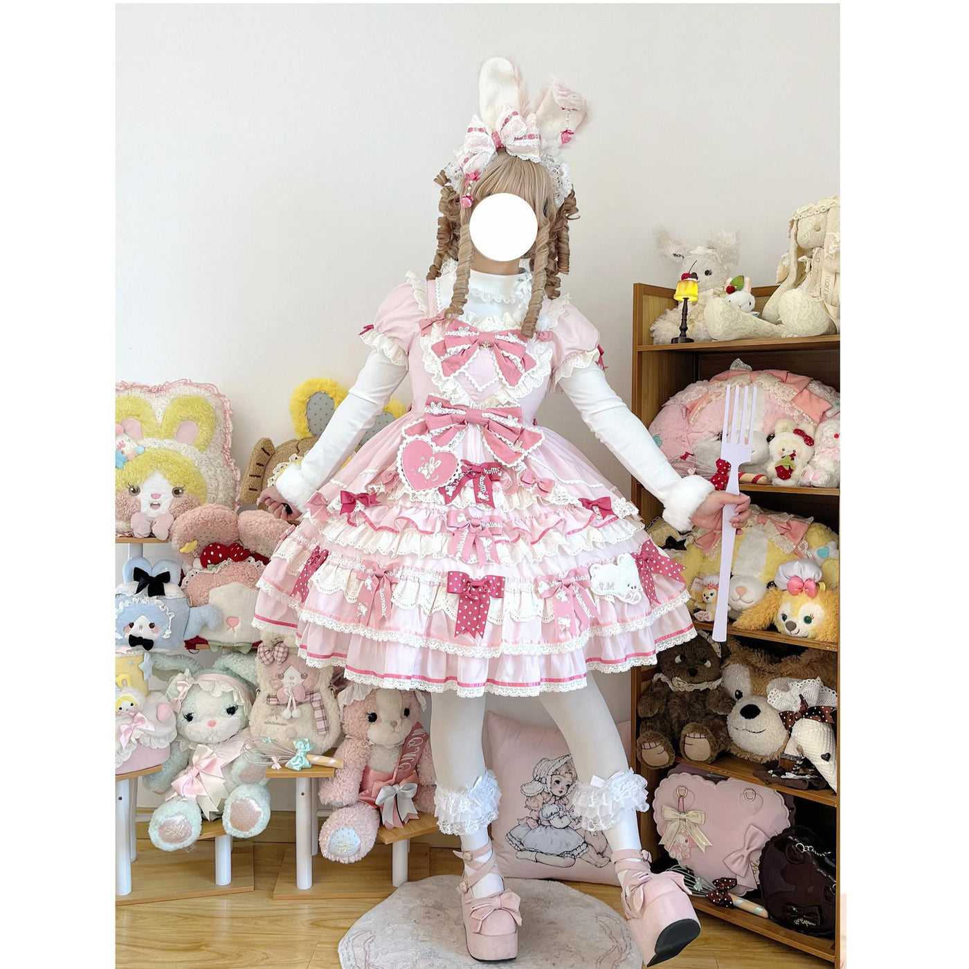 Cat Upon Cat - Little Pom-Pom - Long-Sleeve Inner Top with Lace Collar - product detail